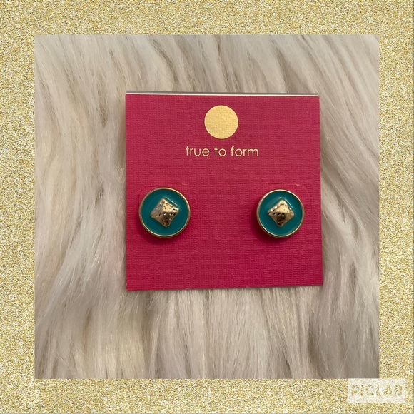 True to Form Turquoise Enamel Stud Earrings - New on Card - Picture 1 of 6